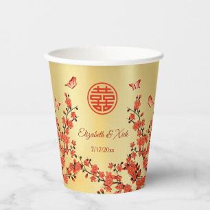 Chinese Wedding Tea Ceremony Cherry Blossom Custom Paper Cups