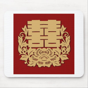 Chinese wedding with double happiness and flower mouse pad