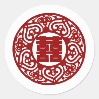 Chinese wedding with double happiness classic round sticker