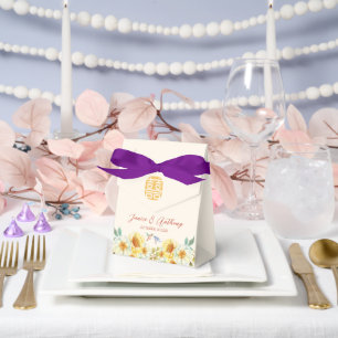 Chinese wedding yellow blue floral bird favour box