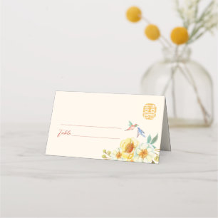 Chinese wedding yellow floral bird elegant  place card