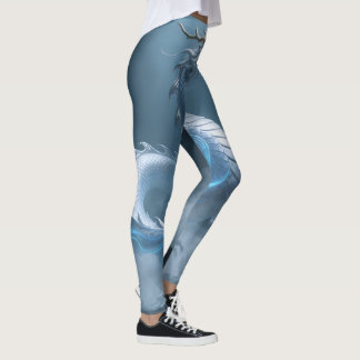 Chinese White Blue Dragon Art Fantasy Design With  Leggings