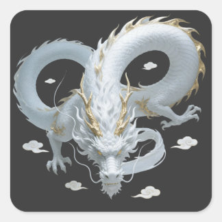 Chinese White Gold Dragon Art Fantasy Design With  Square Sticker