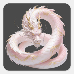 Chinese White Gold Dragon Art Fantasy Design With  Square Sticker