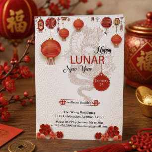 Chinese white Gold Happy Lunar New Year Of The Sna Holiday Card