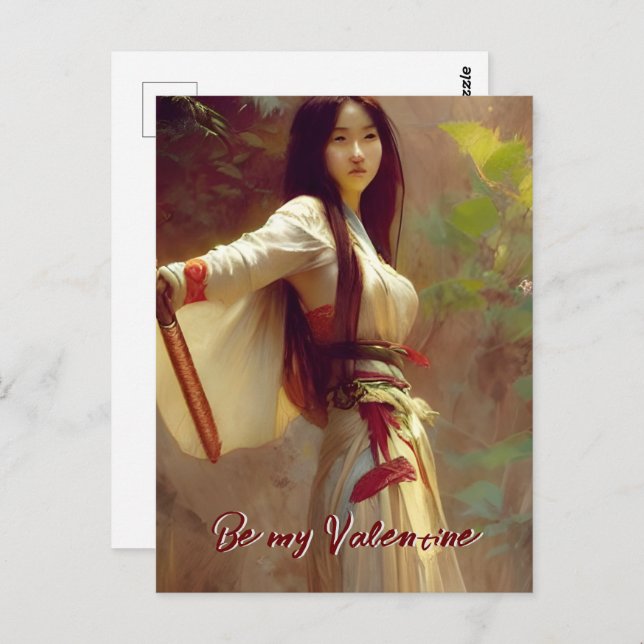 Chinese Wuxia Fighter Martial Arts Valentine Postcard (Front/Back)