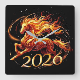 Chinese Year of Horse 2026 Celebrations Square Wall Clock