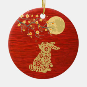 Chinese Year of the Rabbit Ceramic Tree Decoration