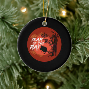 Chinese Year of the Rat - Bamboo Art Ceramic Tree Decoration