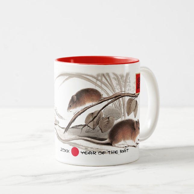 Chinese Year of the Rat | Custom Year & Name Two-Tone Coffee Mug (Front Right)