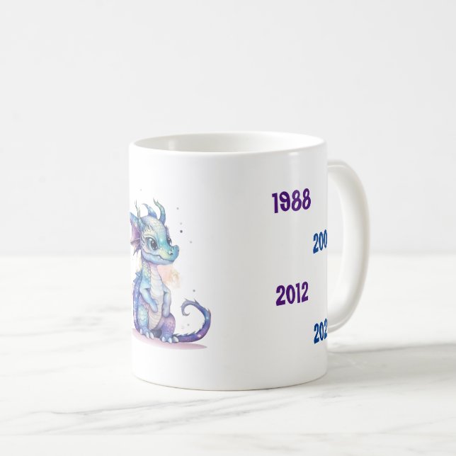 Chinese Years of the Dragon blue 1940 to 2024  Coffee Mug (Front Right)