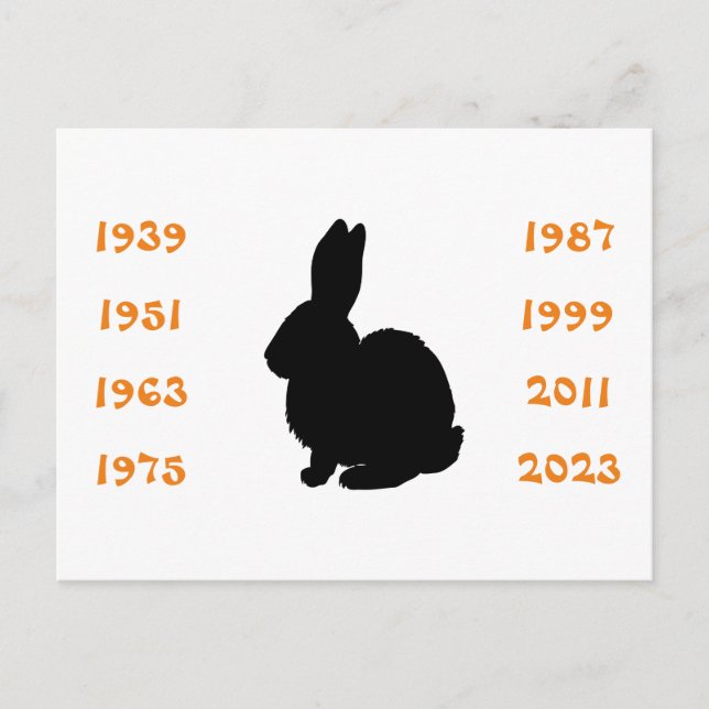 Chinese Years of the Rabbit 1939 to 2023 Postcard (Front)
