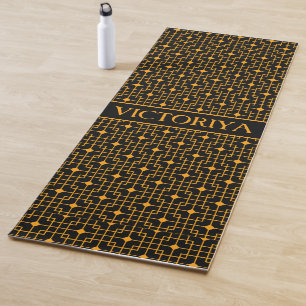 Chinese Yellow Black Minimal Pattern Yoga Mat