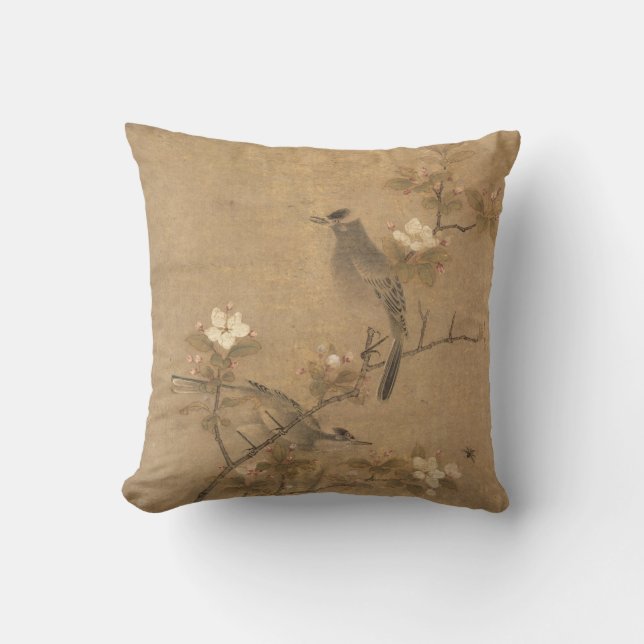 Chinese Yuan Dynasty Flowers & Birds Oriental Art Cushion (Front)