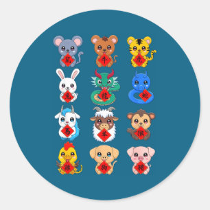 Chinese Zodiac Animal Signs Lunar New Year  Classic Round Sticker