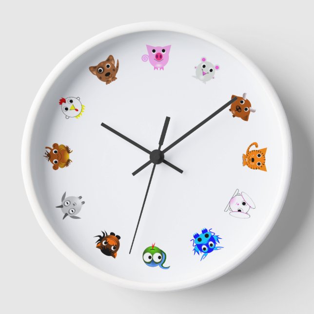 Chinese Zodiac Animals (rotated) Clock (Front)