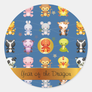 Chinese Zodiac Animals Year of the Dragon Classic Round Sticker