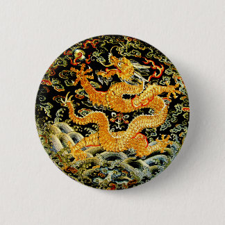 Chinese zodiac antique embroidered golden dragon 6 cm round badge