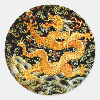Chinese zodiac antique embroidered golden dragon classic round sticker