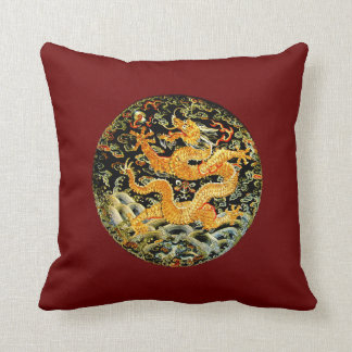 Chinese zodiac antique embroidered golden dragon cushion