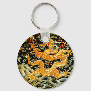 Chinese zodiac antique embroidered golden dragon key ring