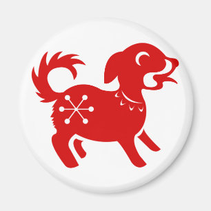 CHINESE ZODIAC DOG PAPERCUT ILLUSTRATION MAGNET