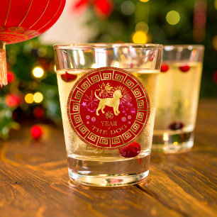 Chinese Zodiac Dog Red/Gold ID542 Shot Glass