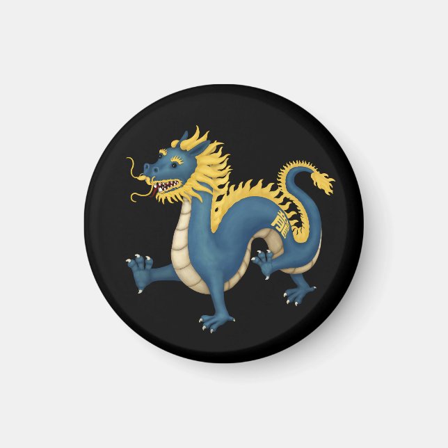 Chinese Zodiac Dragon Astrology Sign Black Magnet (Front)