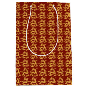 Chinese Zodiac Dragon Welcomes Good Fortune Red Medium Gift Bag