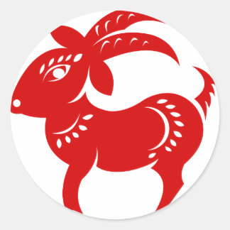 CHINESE ZODIAC GOAT PAPERCUT ILLUSTRATION CLASSIC ROUND STICKER