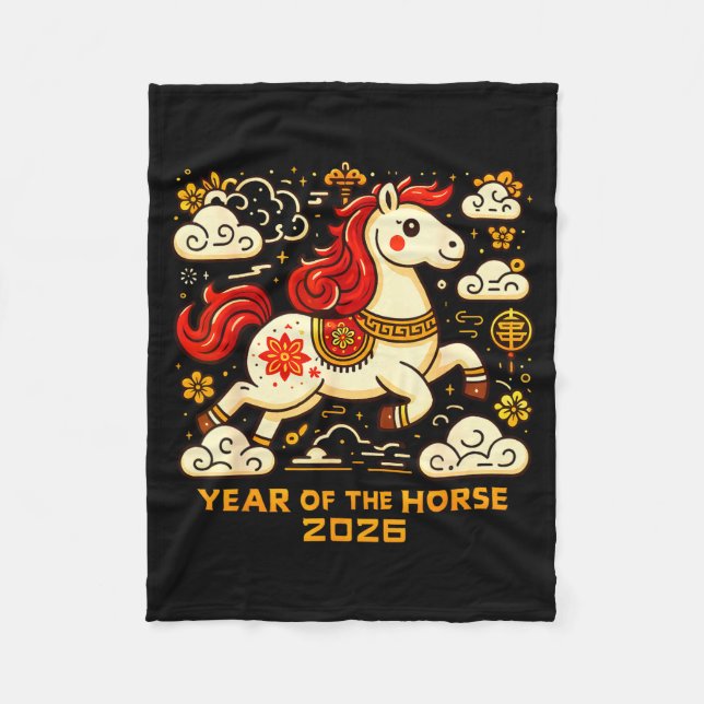 Chinese Zodiac Horse 2026 Lunar New Year Art Gift  Fleece Blanket (Front)