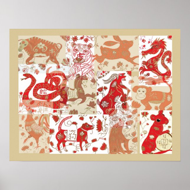 Chinese Zodiac Mixed Media Collage Poster (Front)