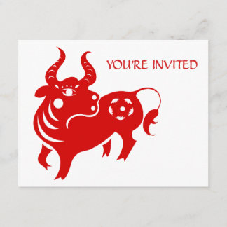 CHINESE ZODIAC OX PAPERCUT ILLUSTRATION INVITATION
