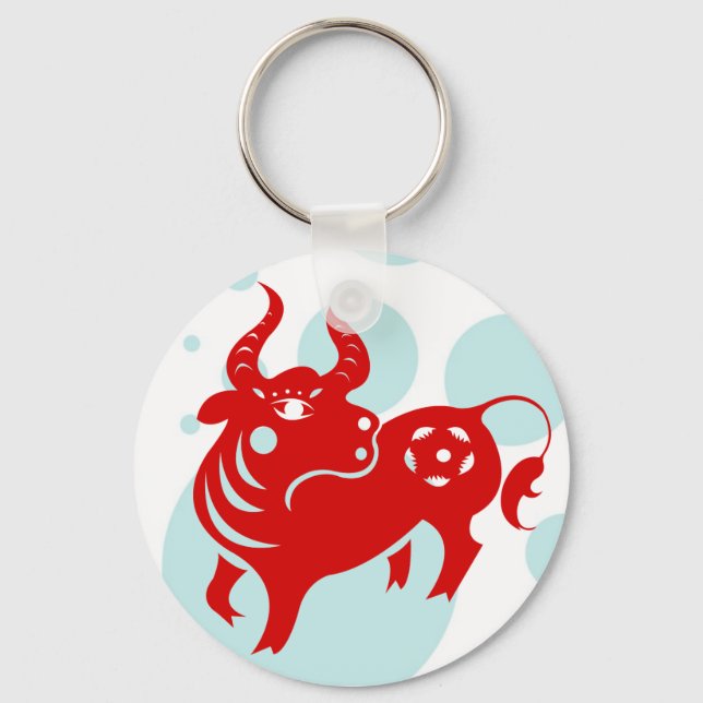 CHINESE ZODIAC OX PAPERCUT ILLUSTRATION KEY RING (Front)