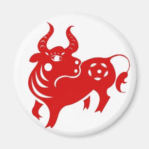CHINESE ZODIAC OX PAPERCUT ILLUSTRATION MAGNET