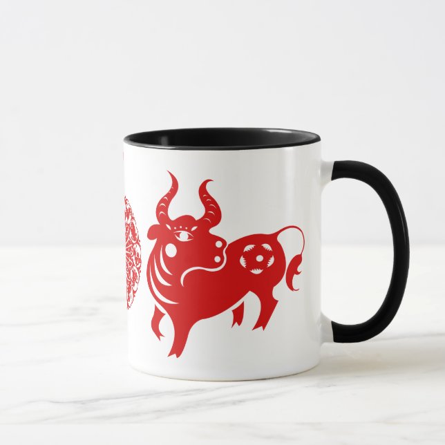 CHINESE ZODIAC OX PAPERCUT ILLUSTRATION MUG (Right)