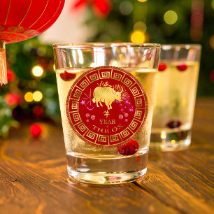 Chinese Zodiac Ox Red/Gold ID542 Shot Glass