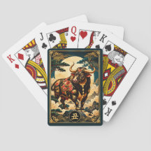 Chinese Zodiac Ox with Golden Moon Playing Cards