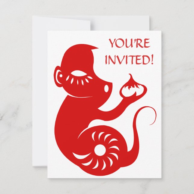 CHINESE ZODIAC PAPERCUT MONKEY ILLUSTRATION INVITATION (Front)