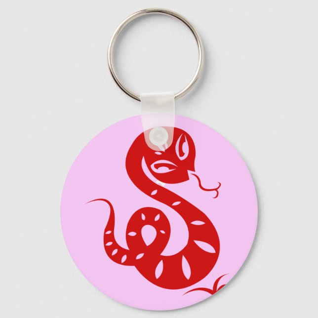 CHINESE ZODIAC PAPERCUT SNAKE ILLUSTRATED SHIRT KEY RING (Front)