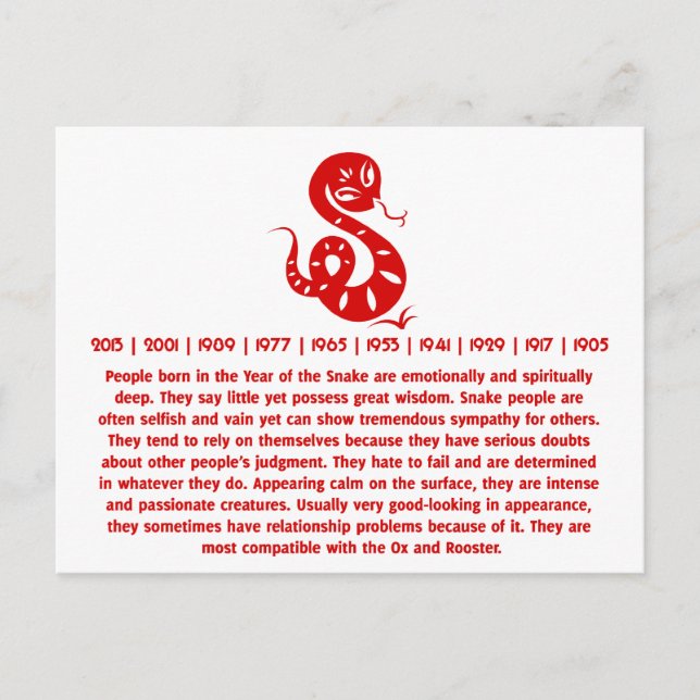 CHINESE ZODIAC PAPERCUT SNAKE ILLUSTRATED SHIRT POSTCARD (Front)