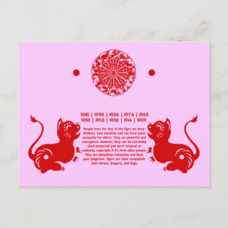CHINESE ZODIAC PAPERCUT TIGER ILLUSTRATED POSTCARD