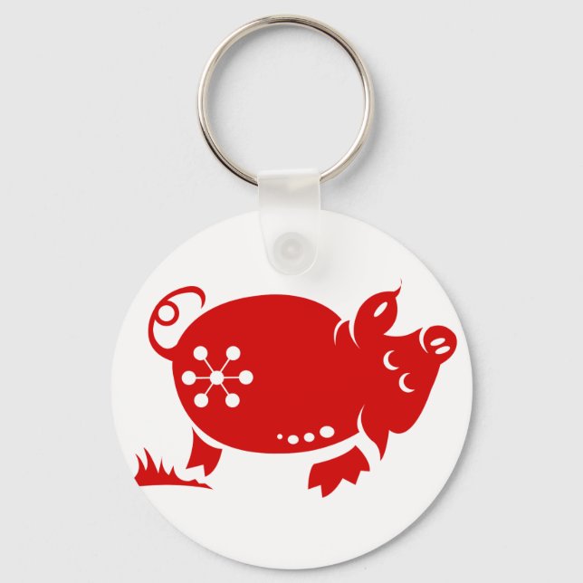 CHINESE ZODIAC PIG PAPERCUT ILLUSTRATION KEY RING (Front)