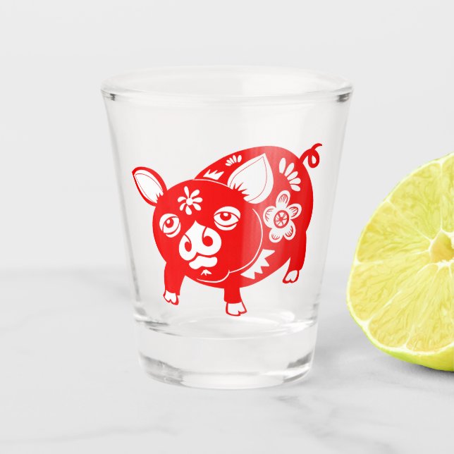 Chinese Zodiac Pig Shot Glass (Front)