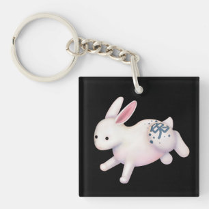 Chinese Zodiac Rabbit Cute Astrology Sign Black Key Ring