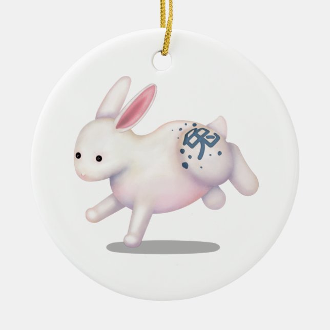 Chinese Zodiac Rabbit Cute Astrology Sign Ceramic Tree Decoration (Front)