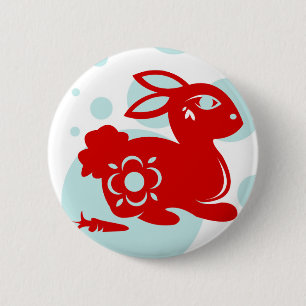 CHINESE ZODIAC RABBIT PAPERCUT ILLUSTRATION 6 CM ROUND BADGE