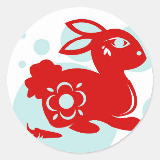 CHINESE ZODIAC RABBIT PAPERCUT ILLUSTRATION CLASSIC ROUND STICKER