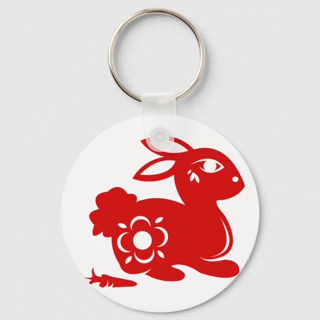 CHINESE ZODIAC RABBIT PAPERCUT ILLUSTRATION KEY RING (Front)