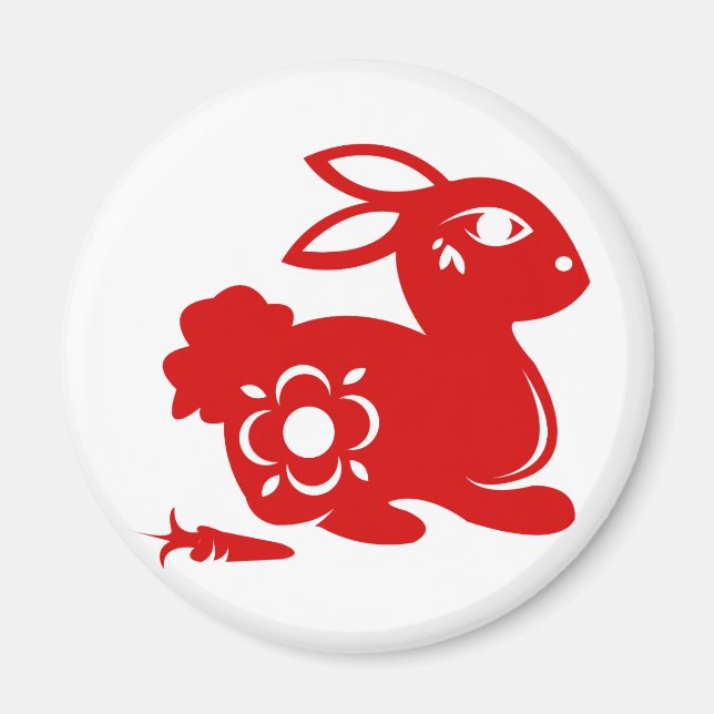 CHINESE ZODIAC RABBIT PAPERCUT ILLUSTRATION MAGNET (Front)